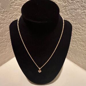 Vintage Nina Ricci Gold Plated Chain Necklace NR Logo Crystal Teardrop Pendant